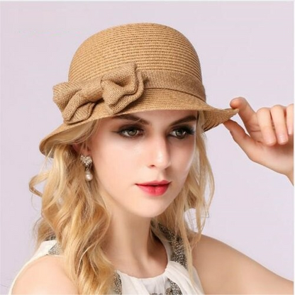 New Fashion Straw Sun Hat Summer Sun Cap with Bow Foldable Female Outside Hat
