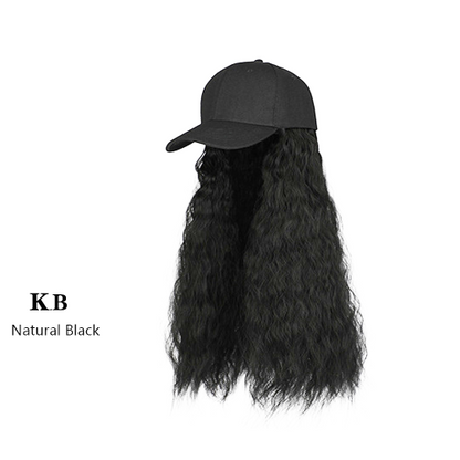 Baseball Cap Wig Kinky Straight Hat Synthetic Hair Wigs Natural Adjustable Hat