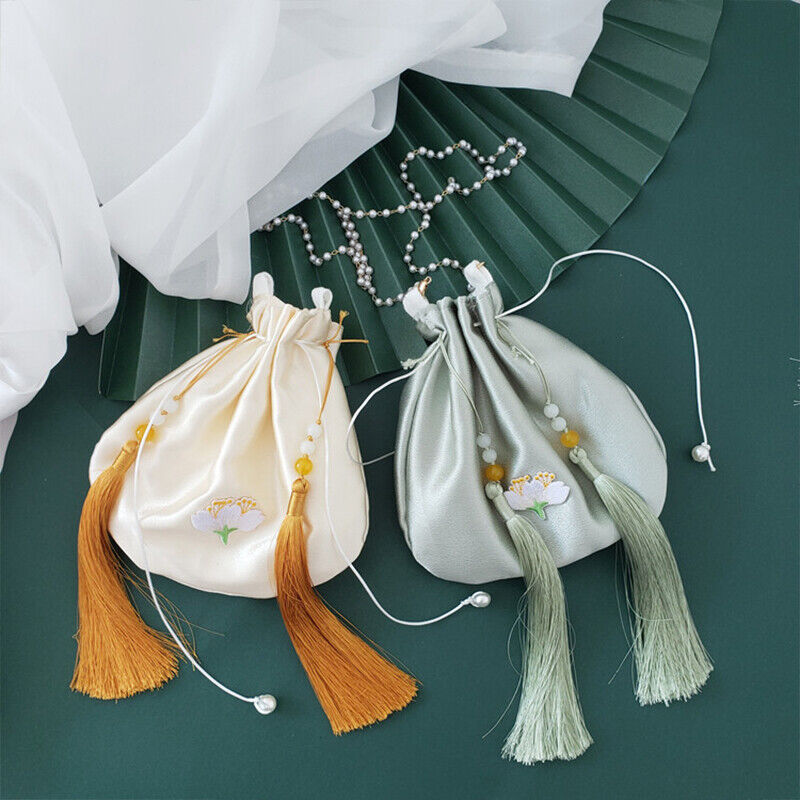 Embroidered Tassel Chinese Hanfu Bag Drawstring Wallet Handbag Silk Change Purse