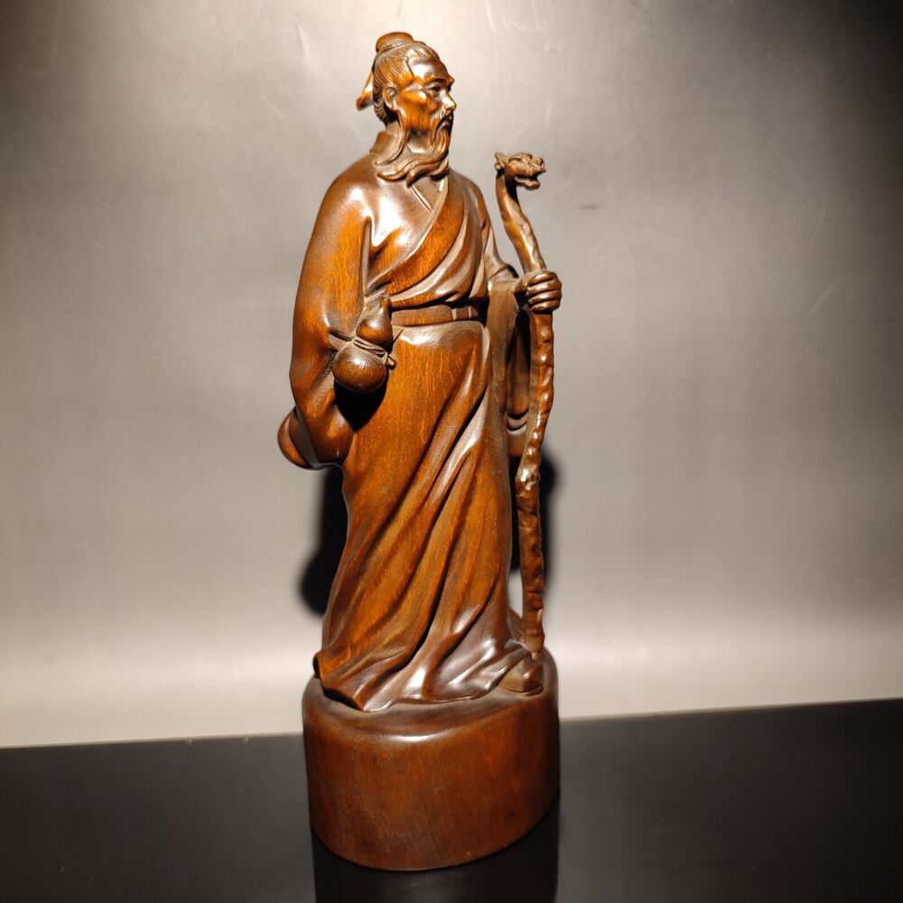 antique wooden carved figures Li Shizhen chinese boxwood wood statue vintage art