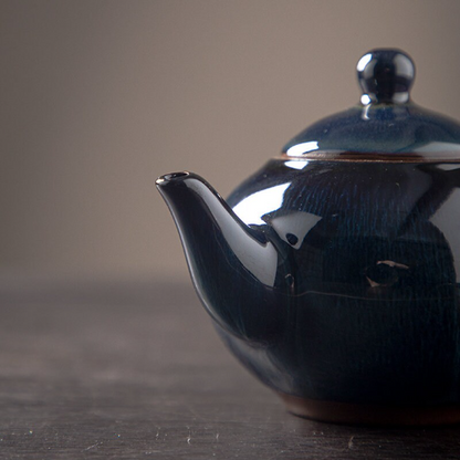 Blue Ceramic Teapot Rabbit Hair Glazed Chinese Tea Pot 230ml