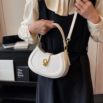 Saddle Shoulder Cossbody Bags Women Short Handle Half Moon PU Leather Handbags