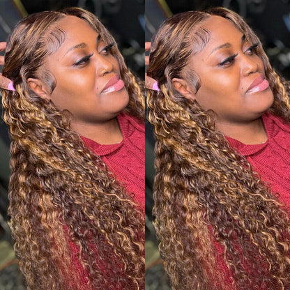 Wig Curly Colored Human Hair 13x6 Wave Lace Frontal Lace Closure Wigs