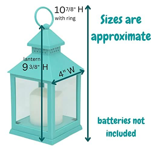 Decorative Teal Lantern - Set of 4 - Lanterns with Flameless Candles &