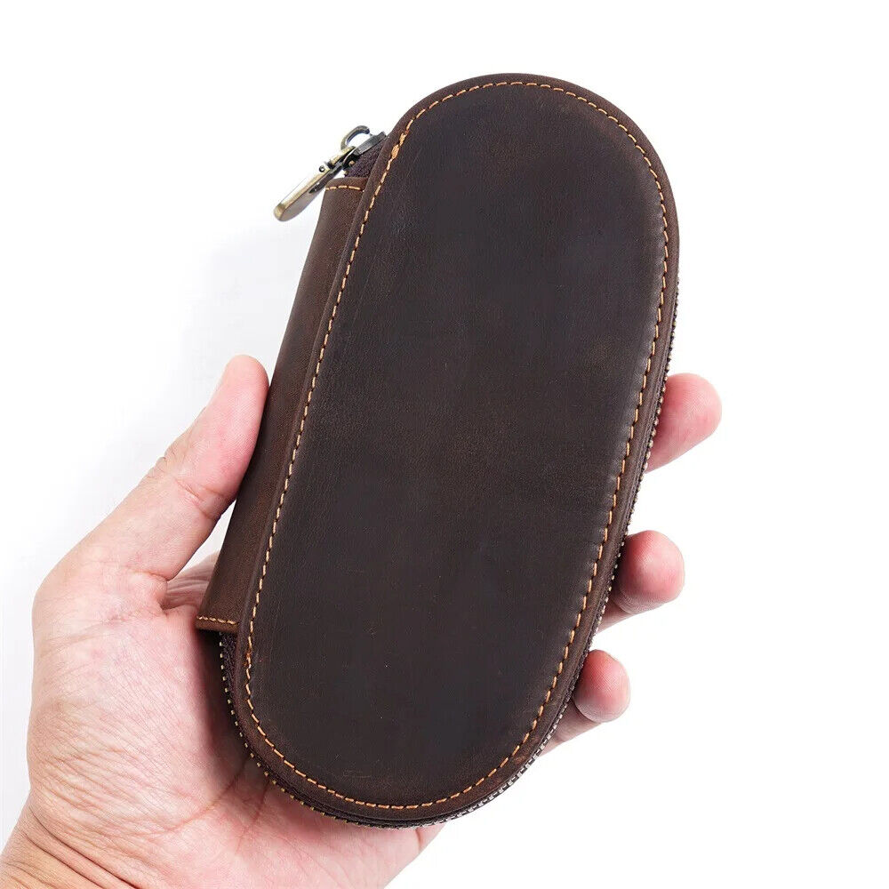 Pencil Case Zipper Leather Bag 3 Pens Capacity Student Stationery Storage Holder