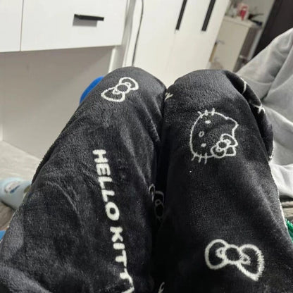 Cute Women Girl Black Hello Kitty Pants Warm Autumn Winter Pajamas Trousers Gift