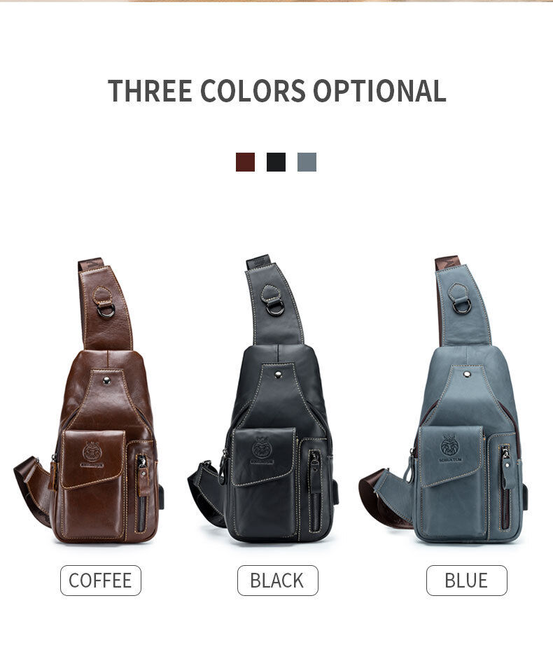 Men's Sling Backpack, 100% Genuine Leather Chest bag Crossbody Bag Shoulder Bag