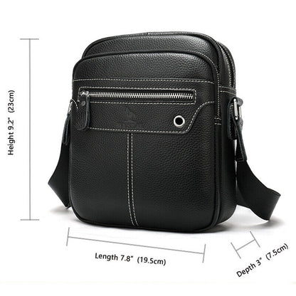100% Genuine Leather Men's Black Sling Shoulder/Messenger Bag 8" Zipper Bags