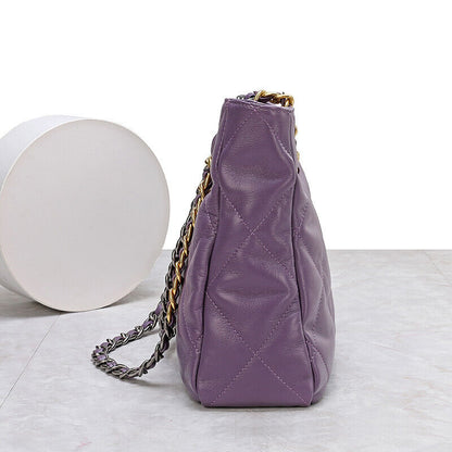 Quilted Sheepskin Leather Shoulder Bag Tote Handbag w/ Chains Purse Fashion
