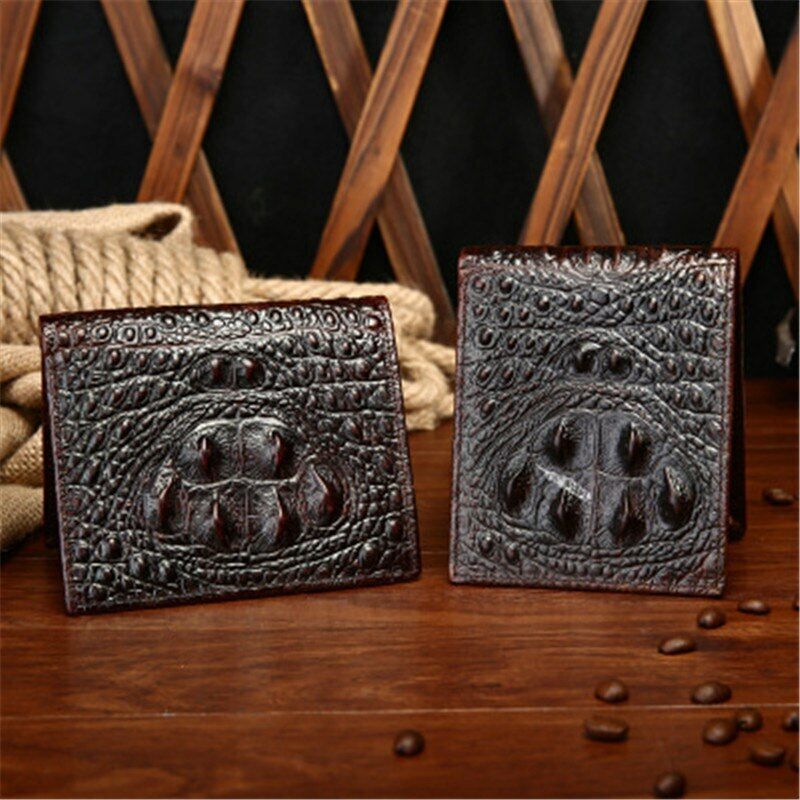 Men's Genuine Leather Wallet Bag Card&ID Clamps Purse Crocodile Pattern CashClip