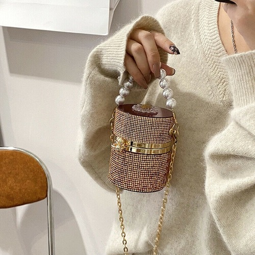 Women Crossbody Bags Metal Chain Diamond Lipstick Pouch Women Shoulder Bag
