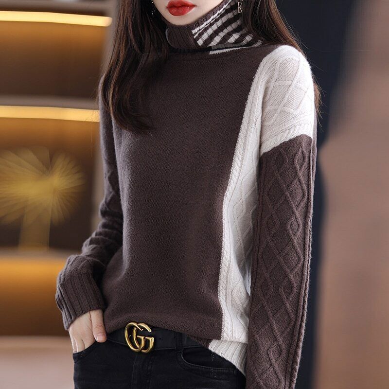 Women's Sweaters Long Sleeve Thick Pullover 100% Wool Knit Tops Jumper Clothing