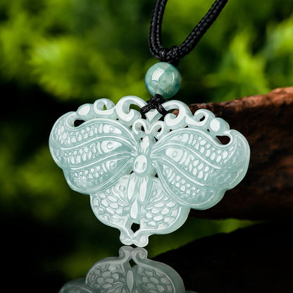 Natural Grade A Jade Jadeite Lucky Men Women Two-sided Carved Butterfly Pendant