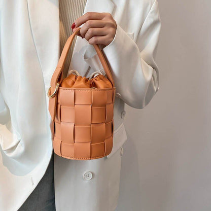 Drawstring Bucket Bag Pouch Shoulder Bag Synthetic Leather Crossbody 13*15*13 CM