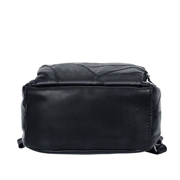 Top Soft PU Leather Black Women's Backpack Shoulder School Bag Retro Rucksack
