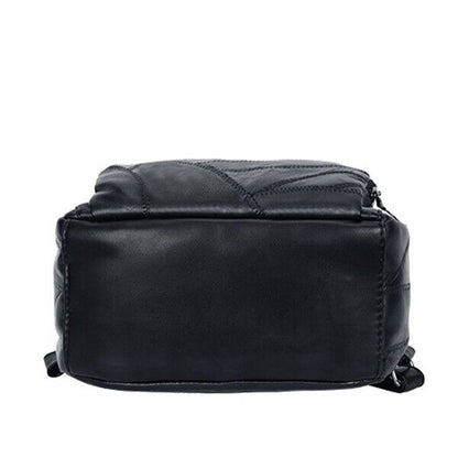 Top Soft PU Leather Black Women's Backpack Shoulder School Bag Retro Rucksack