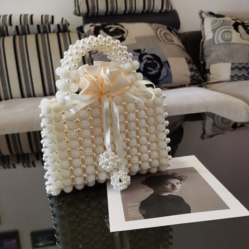 Pearls Bag Women Handbag Woven Party Wedding Evening Bag Basket Bags Women
