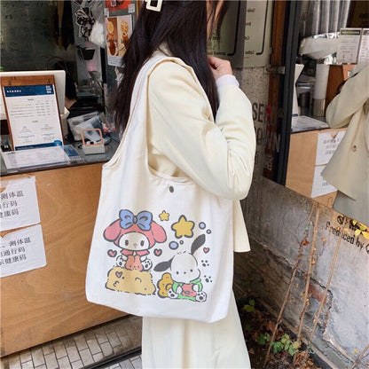 Women Girl's My Melody Handbag Tote Canvas Student Book Storage Bag Shoulder Bag