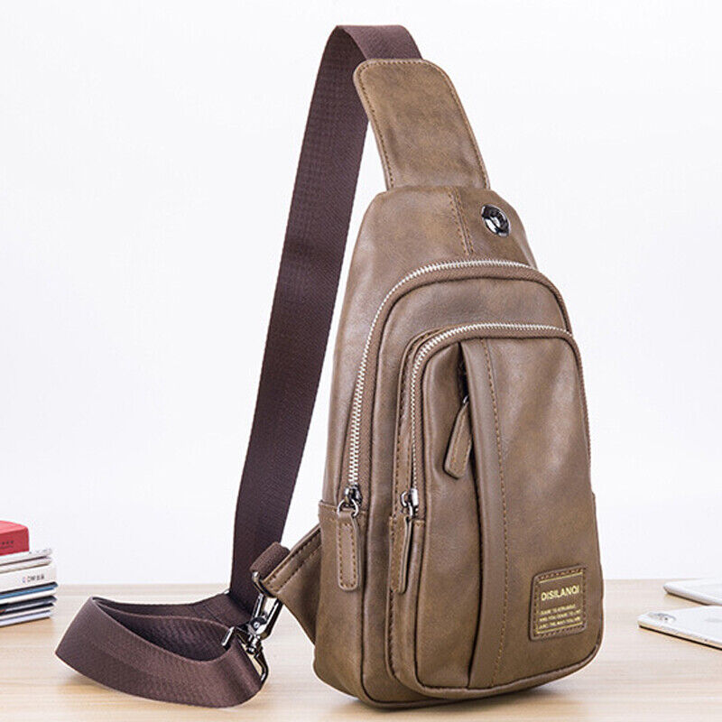 Men's Sling Backpack Faux Leather Crossbody Chest Bags Casual Daypack Sport Bags