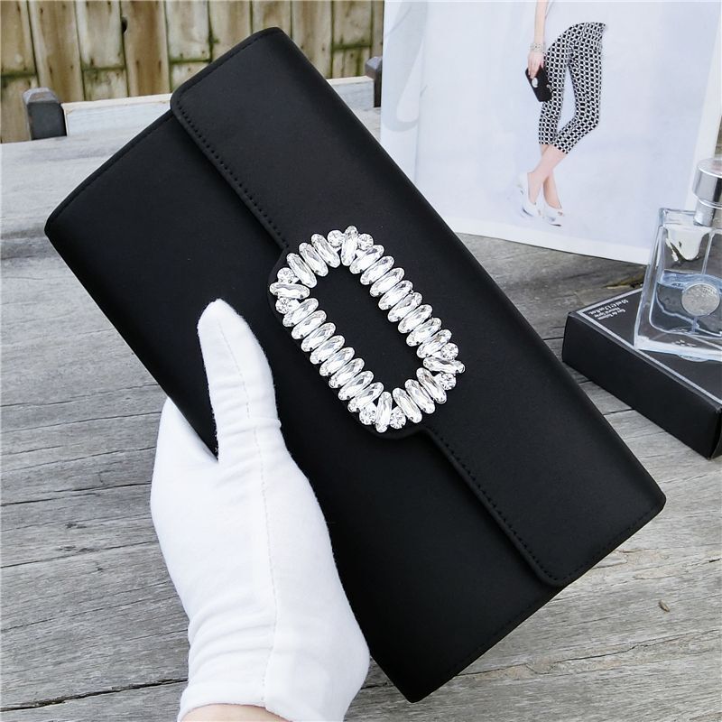 Women Black Evening Clutch Party Diamonds Shoulder Chain Purse Handbags Silk 1PC