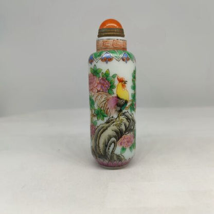 vintage chinese peking glass signed antique snuff bottle hand painted rooster