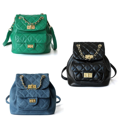Small Mini Quilted Leather Backpack Drawstring Bucket Bag Flap Purse Chain Strap