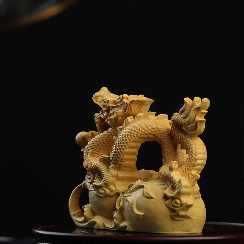 12cm Boxwood Animal Sculpture Boxwood Wood Statue Real Wood dragon Office Wood