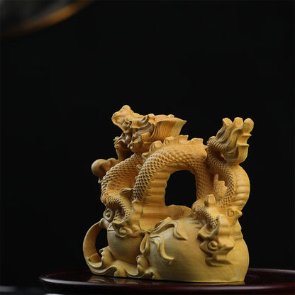12cm Boxwood Animal Sculpture Boxwood Wood Statue Real Wood dragon Office Wood
