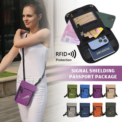 RFID Blocking Passport Holder Travel Card Storage Bag Neck Phone Pouch AntiTheft