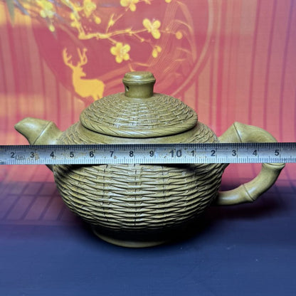 Vintage Chinese Yixing Purple Clay Teapot Zisha Ceremony Carving Bamboo Teaware
