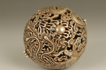 Old Tibet Silver Copper Hand Carved Dragon Phoenix Statue Incense Burner Buddha