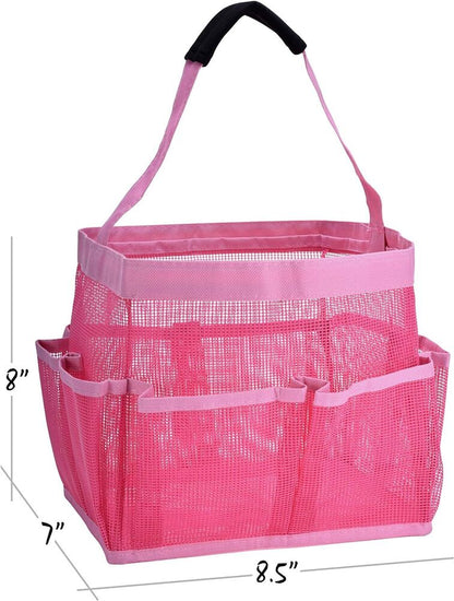 Mesh Shower Bag - Easily Carry, Organize Bathroom Toiletry 9-Pockets, Pink