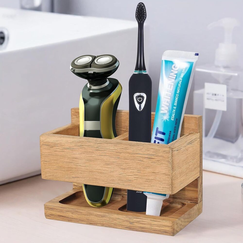 Wooden Wall Mounted Toothbrush Shaver Holder Razor Stand for Shower Toothpaste