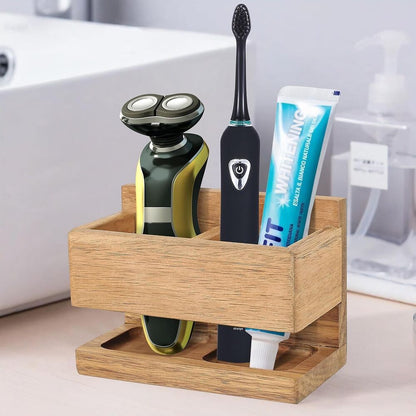 Wooden Wall Mounted Toothbrush Shaver Holder Razor Stand for Shower Toothpaste