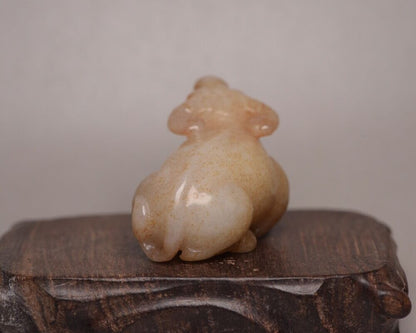 Chinese Natural Hetian Jade Carved Ox Statue Nice Figurines Collection Art Work