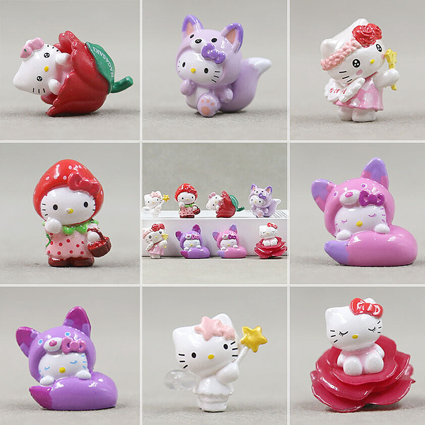 8pcs Cute Hello Kitty Kuromi My Melody Figures Toy Figurine Cake Toppers Decor