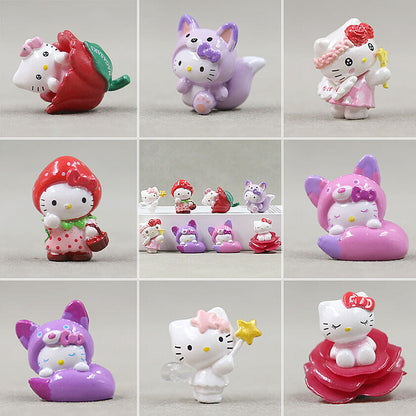 8pcs Cute Hello Kitty Kuromi My Melody Figures Toy Figurine Cake Toppers Decor