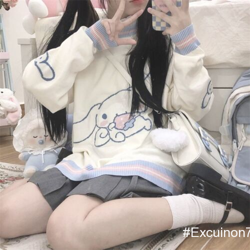 Sanrio Cinnamoroll loose Sweater 2023 casual Knitting Coat JK Girls sweet tops