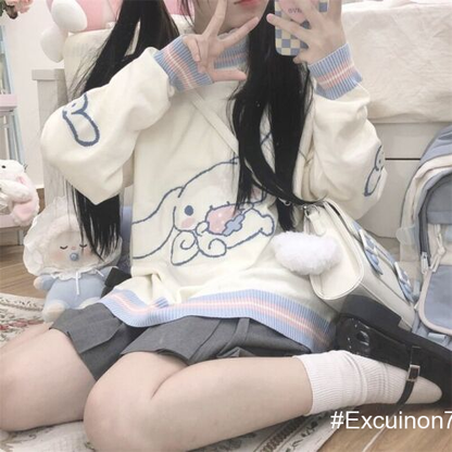 Sanrio Cinnamoroll loose Sweater 2023 casual Knitting Coat JK Girls sweet tops
