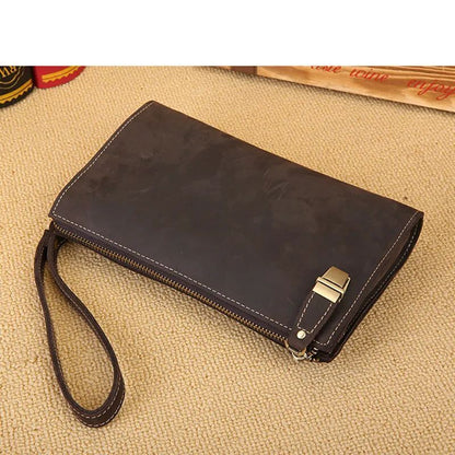 Male Business Bag Crazy Horse Leather Retro Clutch Bag Genuine Leather Clutch