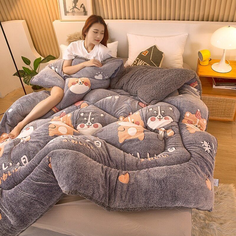 Warm Lamb Wool Quilt Thickened Cotton Double-sided Velvet King Queen Blanket