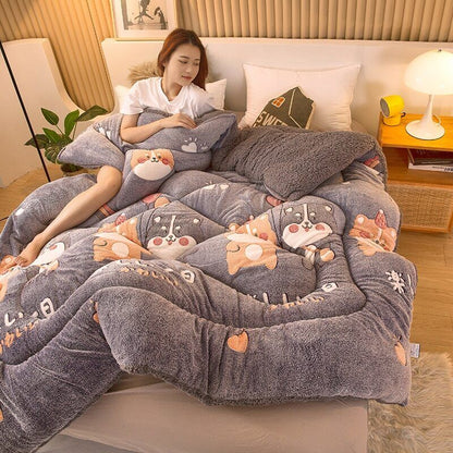 Warm Lamb Wool Quilt Thickened Cotton Double-sided Velvet King Queen Blanket