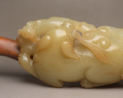 Chinese Natural Hotan Jade Carving Exquisite Dog 旺财 Statue Figurines Collection