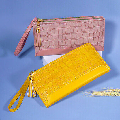 Top PU Leather Double Zip Wallet, Crocodile Print Phone Bag Fashion Clutch Bag