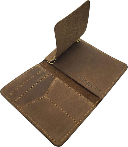 Handmade Leather Wallet Slim Money Clip Bifold Card Holder for Men Gift (Brown)