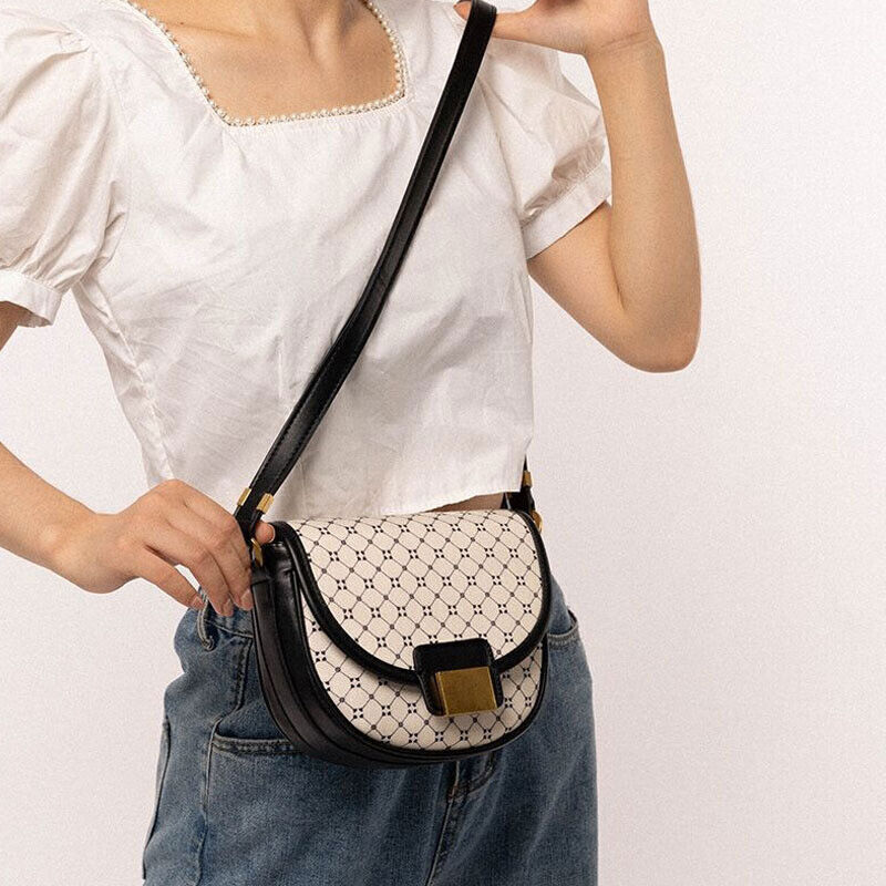 Geometric Printing Saddle Bag Women PU Leather Shoulder Bags Handbags Girl