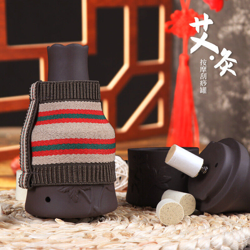 Mini Purple Sand Gua Sha Pot Massage Moxibustion Moxa Tool Wormwood紫砂凸点艾灸罐 刮痧杯
