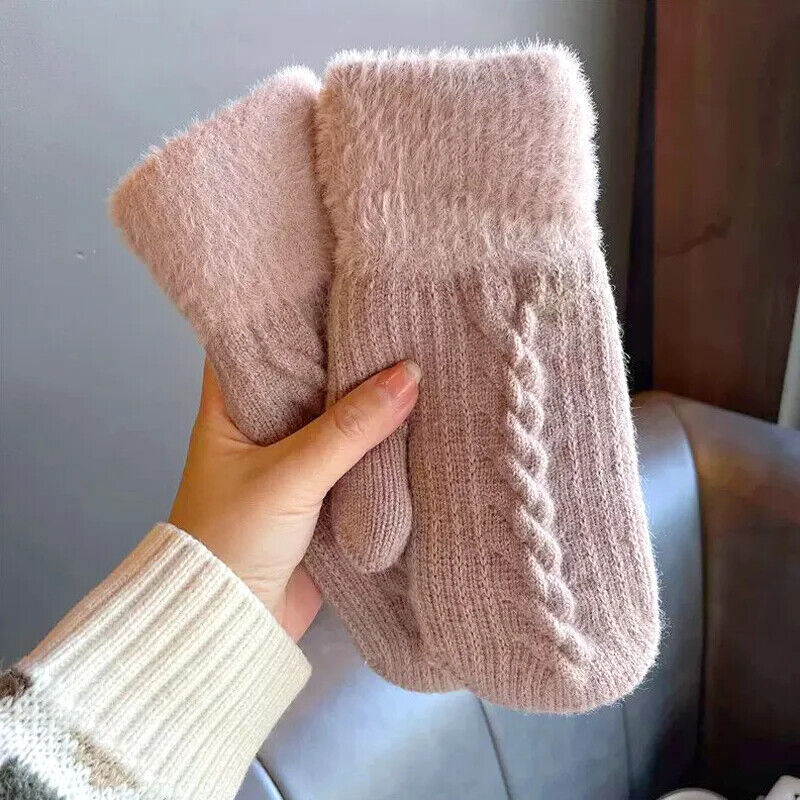 Women Winter Warm Gloves Cashmere 1 Pair Soft Thickening Knit Full Finger Mitten