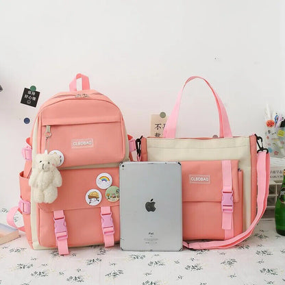 5 Piece Set School Bags Teenage Girls Women Backpack Teen Student Schoolbag