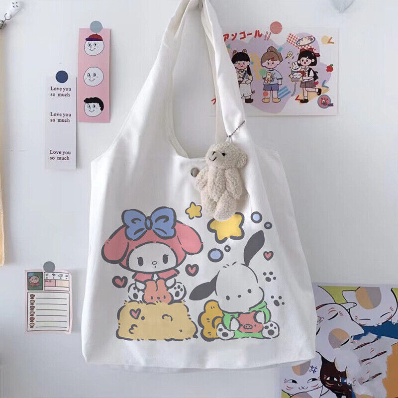 Women Girl's My Melody Handbag Tote Canvas Student Book Storage Bag Shoulder Bag